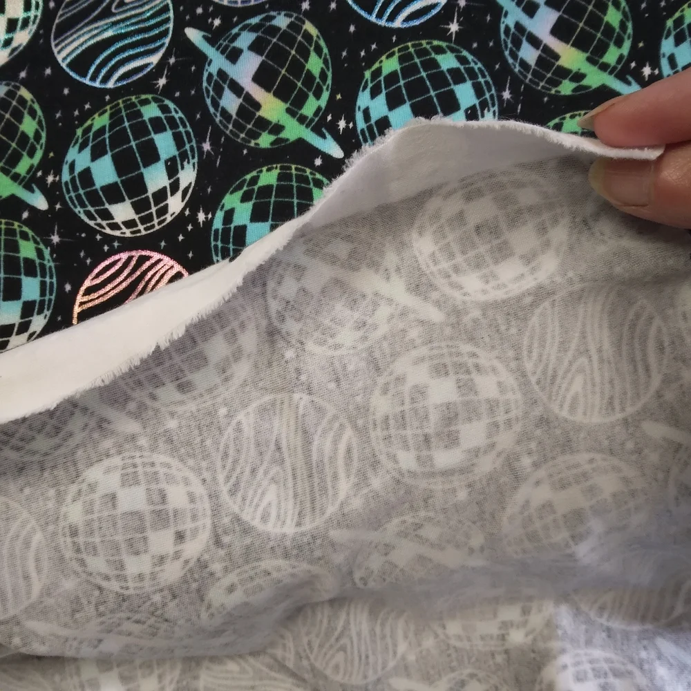 FABRIC Pop! Holographic Disco Ball Cotton Knit, 98% Cotton 2% Spandex